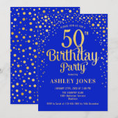 Invitation 50e fête d'anniversaire - Royal Blue & Gold (Devant / Derrière)