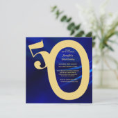 Invitation 50e fête d'anniversaire Royal Blue & Gold (Debout devant)