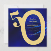 Invitation 50e fête d'anniversaire Royal Blue & Gold (Devant)
