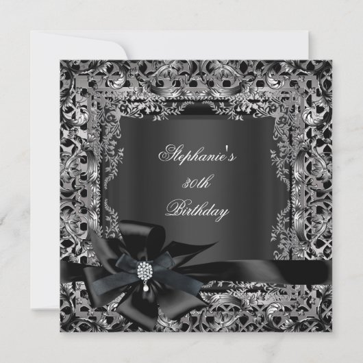 Invitation 50e fête d'anniversaire Silver Black Bow dentelle (Devant)