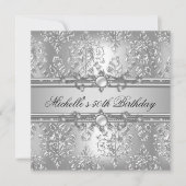 Invitation 50e fête d'anniversaire Silver Pearl Jewel Damask (Devant)