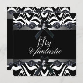 Invitation 50e fête d'anniversaire Silver Stripe Black White  (Devant / Derrière)