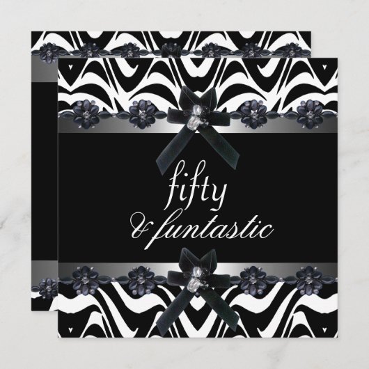 Invitation 50e fête d'anniversaire Silver Stripe Black White (Devant / Derrière)