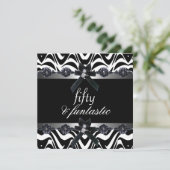 Invitation 50e fête d'anniversaire Silver Stripe Black White  (Debout devant)