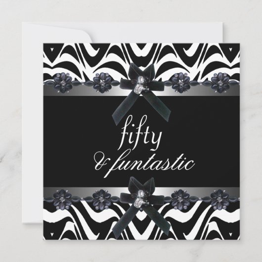 Invitation 50e fête d'anniversaire Silver Stripe Black White  (Devant)