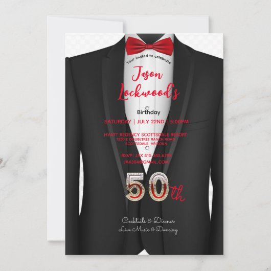 Invitation 50e fête d'anniversaire, tenue Tuxedo, Cravate noi (Devant)