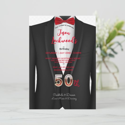 Invitation 50e fête d'anniversaire, tenue Tuxedo, Cravate noi (Debout devant)