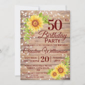 Invitation 50e fête d'anniversaire Tournesol floral rustique (Devant)