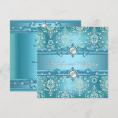 Invitation 50e fête d'anniversaire Turquoise Blue Pearl Damas (Devant / Derrière)