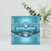 Invitation 50e fête d'anniversaire Turquoise Blue Pearl Jewel (Debout devant)