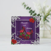 Invitation 50e fête d'anniversaire violet Rose rouge argent (Debout devant)