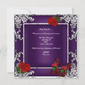 Invitation 50e fête d'anniversaire violet Rose rouge argent (Dos)