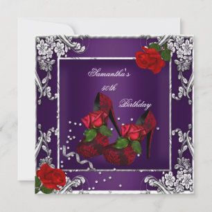Invitation 50e fête d'anniversaire violet Rose rouge argent