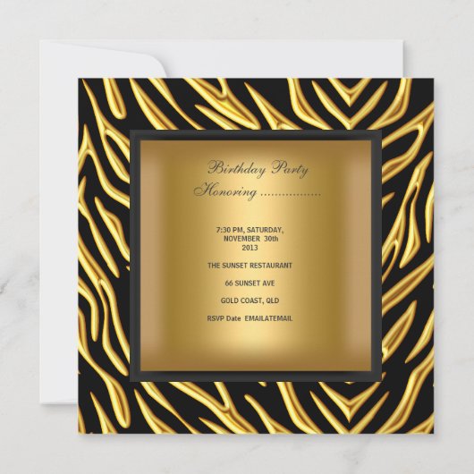 Invitation 50e fête d'anniversaire Zebra Gold Black Bow (Dos)