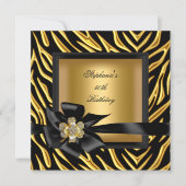 Invitation 50e fête d'anniversaire Zebra Gold Black Bow (Devant)