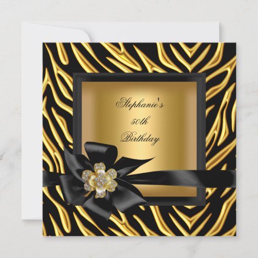 Invitation 50e fête d'anniversaire Zebra Gold Black Bow (Devant)