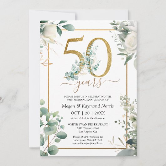 Invitation 50e fête Mariage de l'anniversaire Gold Green Part (Devant)