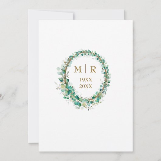 Invitation 50e fête Mariage de l'anniversaire Gold Green Part (Dos)