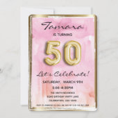 Invitation 50e Fille Anniversaire rose et or (Devant)