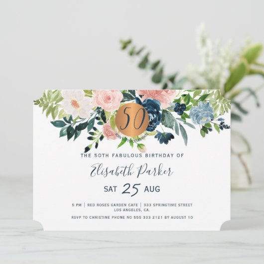 Invitation 50e Fleurs de boho moderne aquarelle fête d'annive (Debout devant)