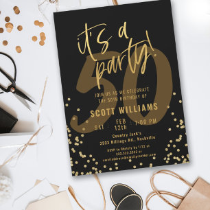 Invitation 50e Fun Black and Gold Anniversaire Party