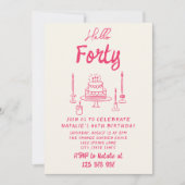 Invitation 50e gâteau à main rose bonjour cinquante anniversa (Devant)