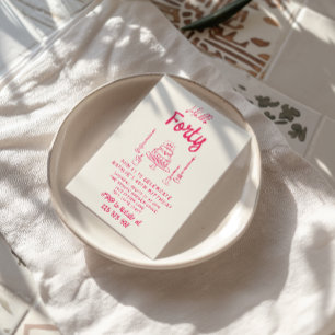 Invitation 50e gâteau à main rose bonjour cinquante anniversa