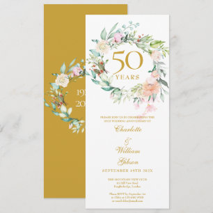 Invitation 50e Golden Wedding Anniversary Floral Garland