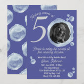 Invitation 50e Indigo Blue Bubbles Anniversaire Fête Invitati (Devant / Derrière)
