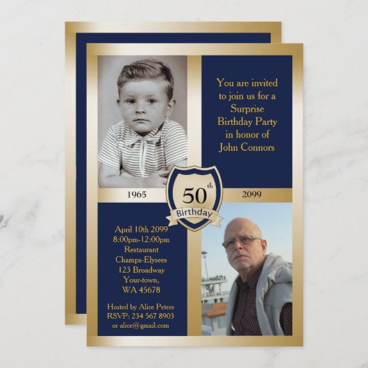 Invitation 50e,Invitation à la fête d'anniversaire,Ajouter un (Devant / Derrière)