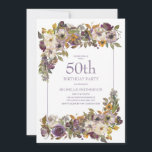 Invitation 50e jour de Birthday<br><div class="desc">Beautiful purple,  ivory,  et mustard yellow watercolor floral with green foliage 50th birthday invitation for women. Contact us for help with customization or matching products</div>