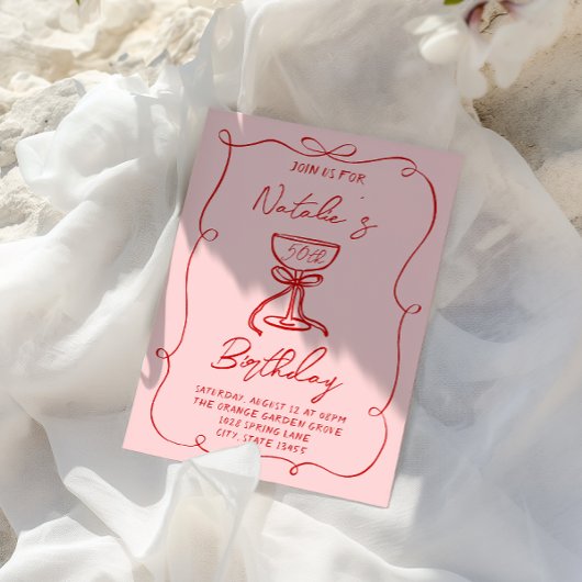 Invitation 50e Main tiré rouge Bow Martini Cinquante Annivers