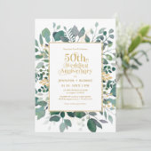 Invitation 50e mariage Anniversaire cadre de verdure or (Debout devant)