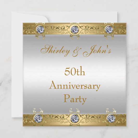 Invitation 50e Mariage Anniversaire Party Gold White (Devant)