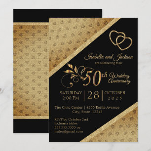 Invitation 50e modèle anniversaire Vintage Gold Heart