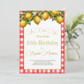 Invitation 50e Motif blanc rouge botanique italien citron (Debout devant)