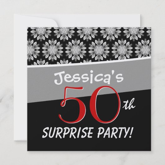 Invitation 50e Motif des Fleurs noires et blanches (Devant)