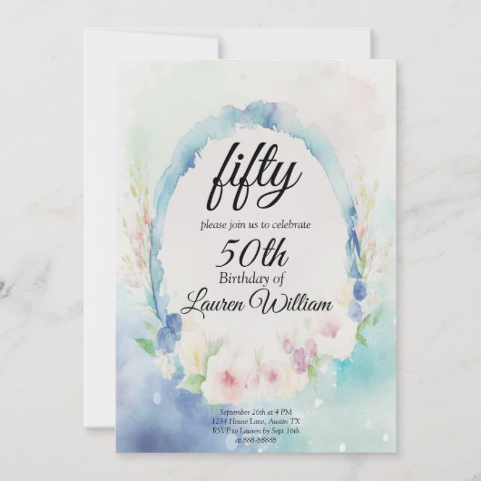 Invitation 50e Nouvel Anniversaire Floral Simple Cinquante (Devant)