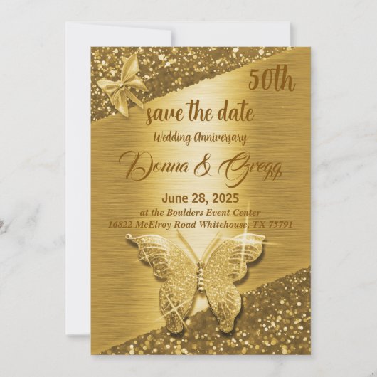 Invitation 50e or enregistrer la date anniversaire mariage (Devant)