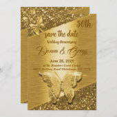 Invitation 50e or enregistrer la date anniversaire mariage (Devant / Derrière)