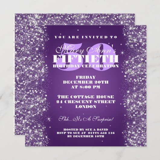 Invitation 50E Parties scintillant d'anniversaire Sparkling P (Devant / Derrière)