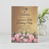 Invitation 50e Parties scintillant Rose d'or Cinquante et fab (Debout devant)