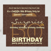 Invitation 50e SUPRISE Anniversaire Chocolat et Or W044A (Devant / Derrière)