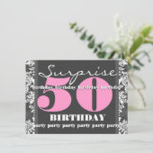 Invitation 50e SUPRISE Anniversaire Fête Grey and Pink T302A (Debout devant)