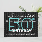 Invitation 50e SUPRISE Birthday Party Blue Black Stars E521 (Debout devant)