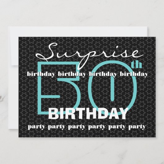Invitation 50e SUPRISE Birthday Party Blue Black Stars E521 (Devant)