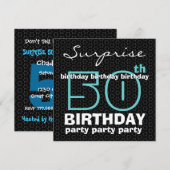 Invitation 50e SUPRISE Birthday Party Blue Black Stars F521 (Devant / Derrière)