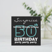 Invitation 50e SUPRISE Birthday Party Blue Black Stars F521 (Debout devant)