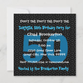 Invitation 50e SUPRISE Birthday Party Blue Black Stars F521 (Dos)