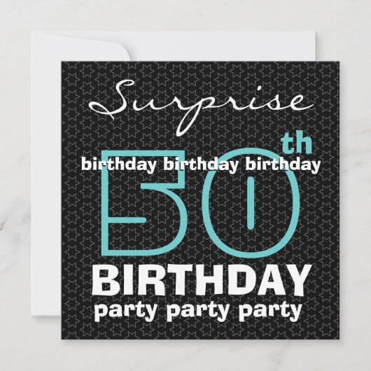 Invitation 50e SUPRISE Birthday Party Blue Black Stars F521 (Devant)